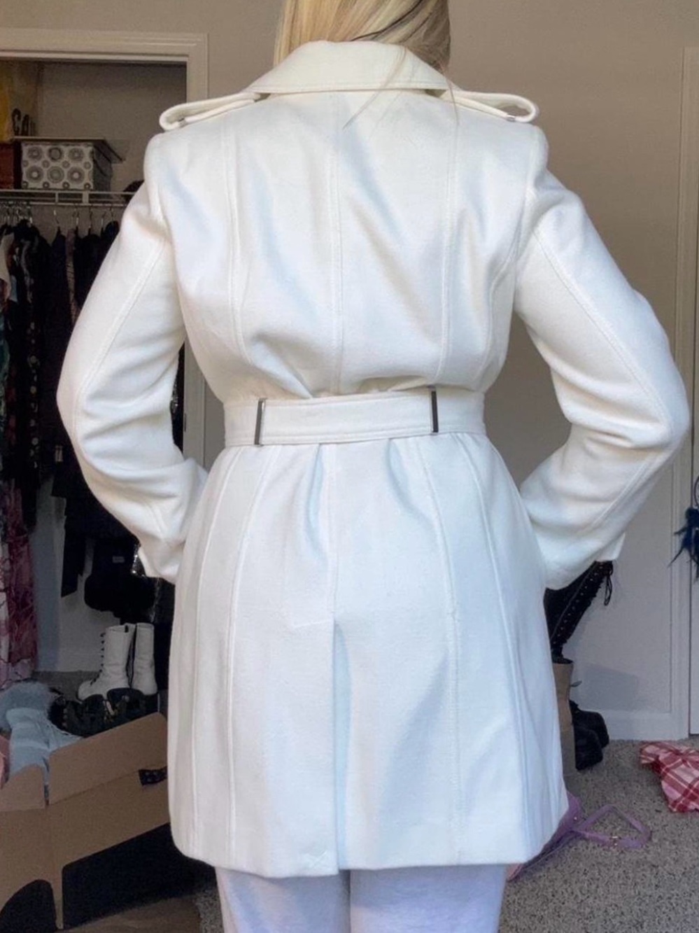 Calvin Klein White Belted Trench Coat Size M - Picture 2 of 6